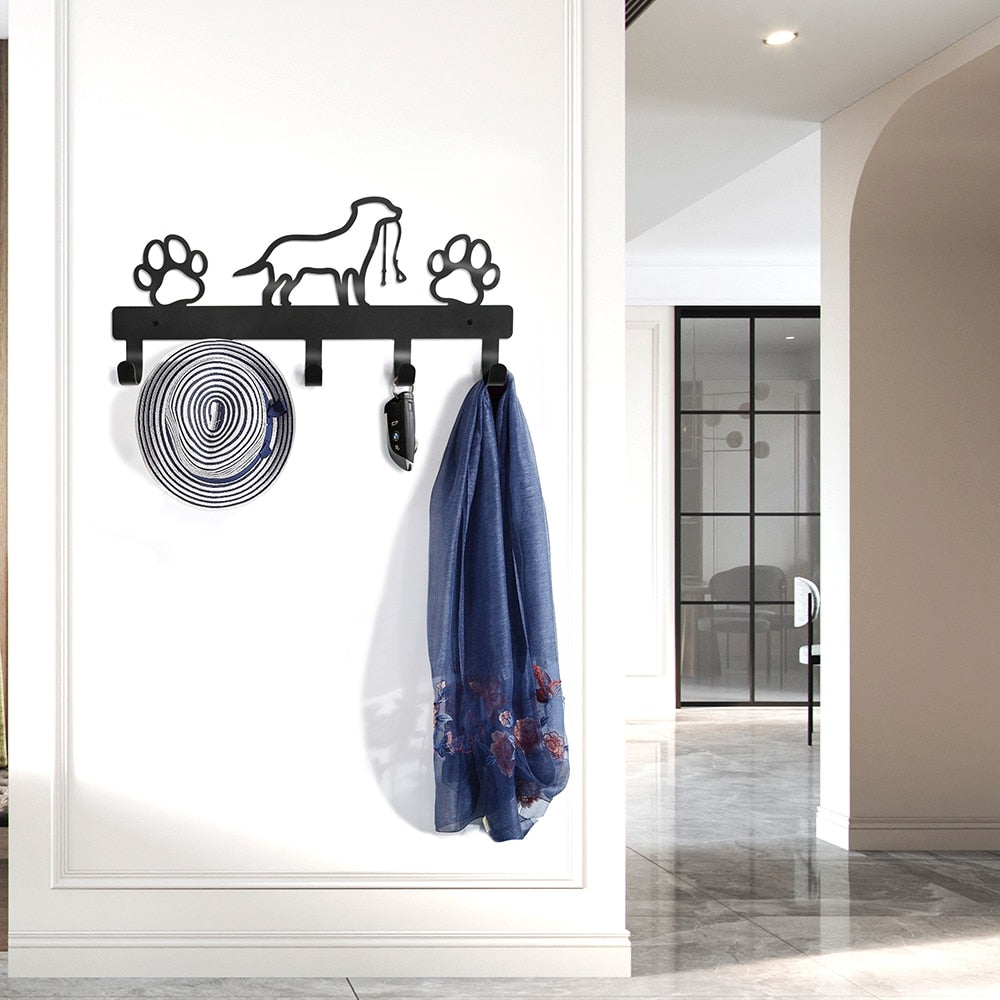 Wall-Mounted Hanger with Hooks for Leashes, Keys, etc.