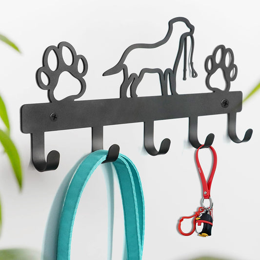 Wall-Mounted Hanger with Hooks for Leashes, Keys, etc.